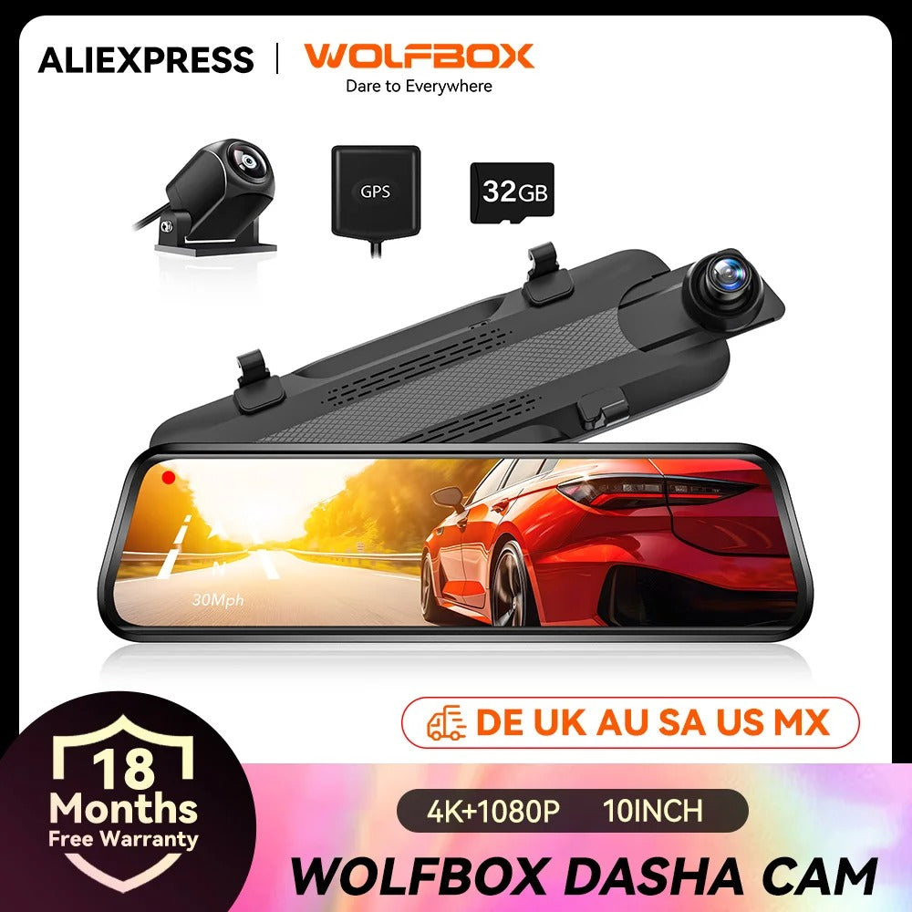 WOLFBOX G910 Dash Camera Front and Rear Dash Cam AI Motion Detection Car Video Recorder for GPS Parking Monitor Mirror Car Dvr