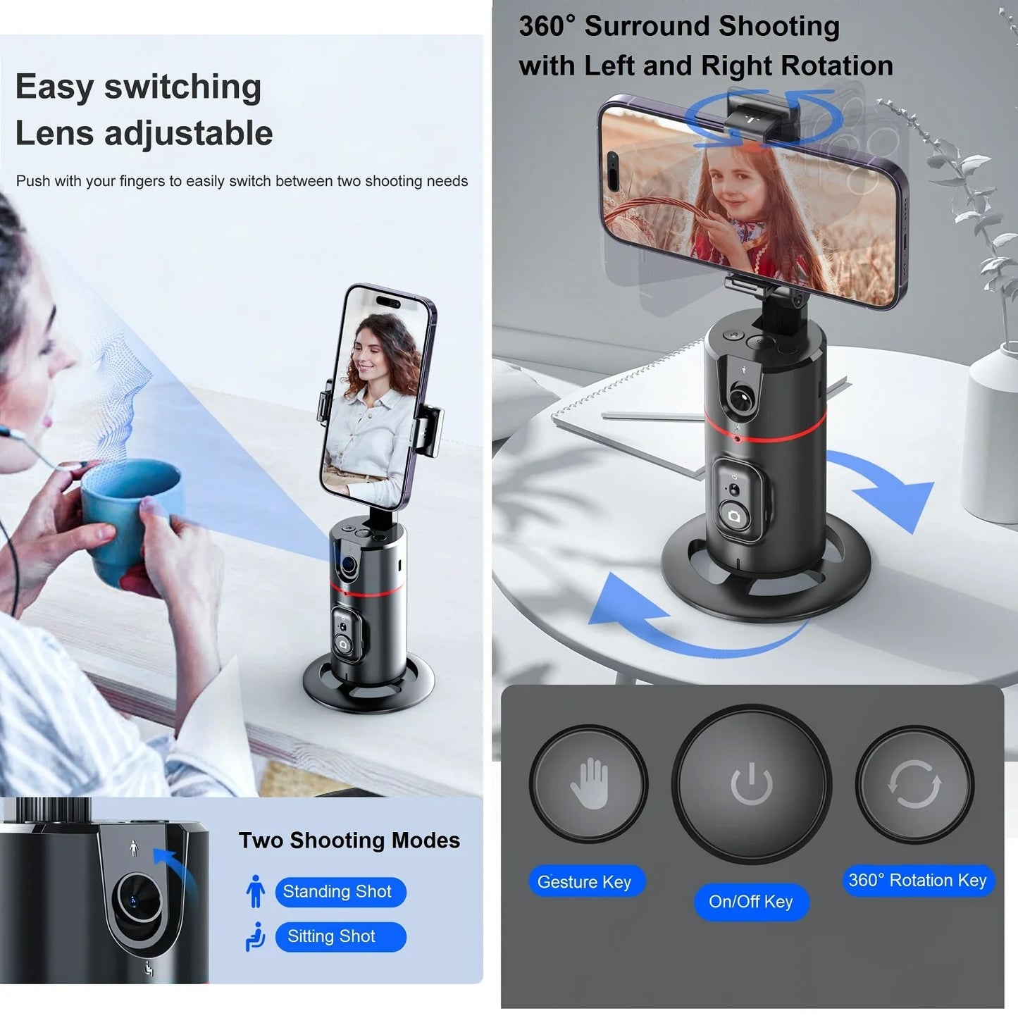 Auto Face Tracking Stativ 360 ° Drehung, Auto Tracking Telefon halter Remote Moving Stativ für Live Video Vlog
