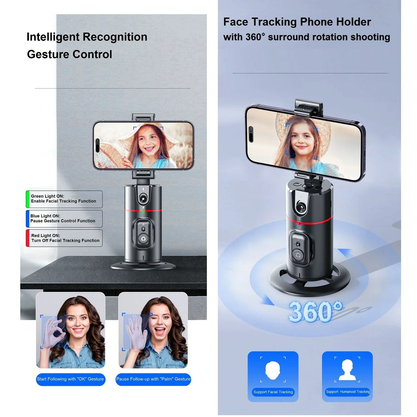 Auto Face Tracking Stativ 360 ° Drehung, Auto Tracking Telefon halter Remote Moving Stativ für Live Video Vlog
