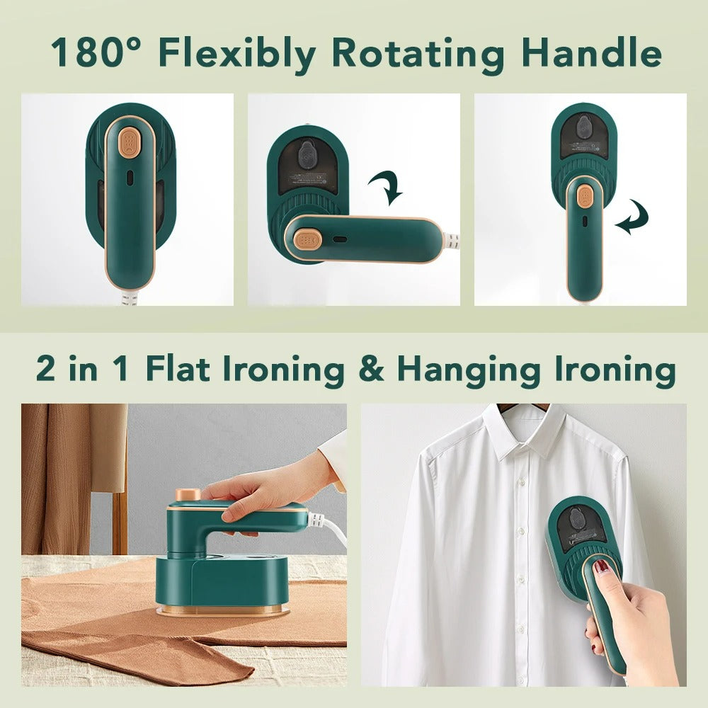 Mini Handheld Steam Iron Foldable 180 Rotating Wet Dry Ironing Machine Household Travel Fast Heating for Clothes Fabric Wrinkle